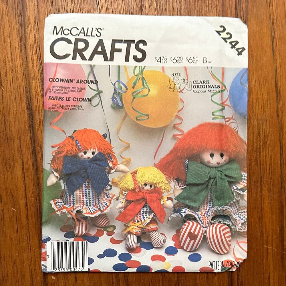 UNCUT McCall's Pattern 2244 Penelope Clown Package